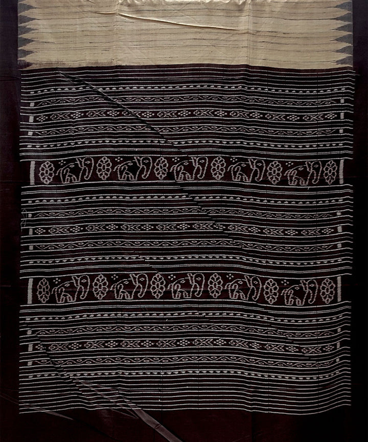 Beige black gopalpur tussar silk handwoven saree