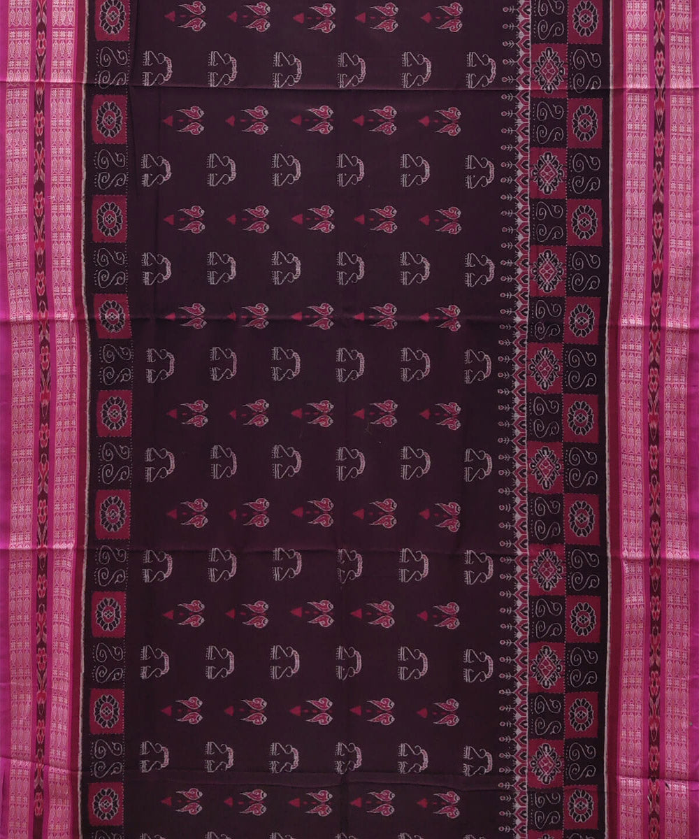 Coffee brown and pink handwoven cotton sambalpuri saree