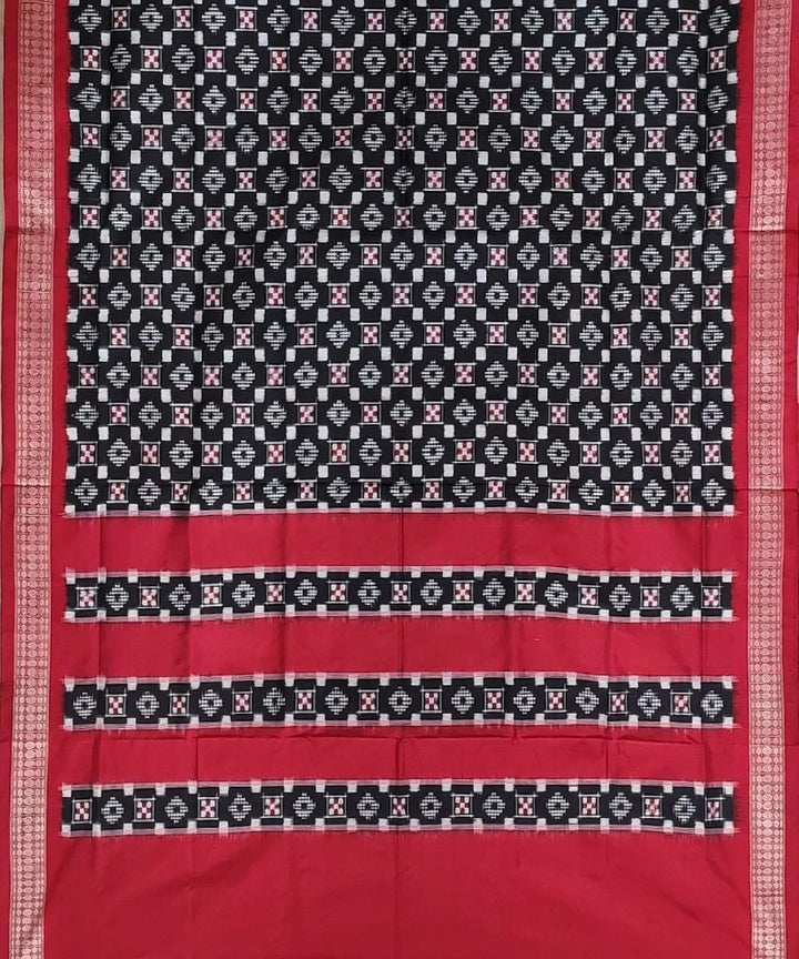 Black and red handwoven silk sambalpuri saree