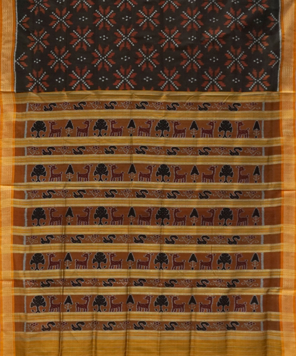 Black yellow silk handwoven khandua saree