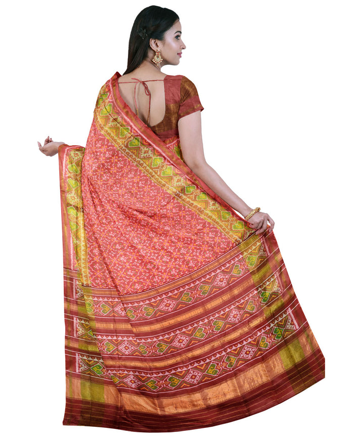 Peach silk handwoven patola saree