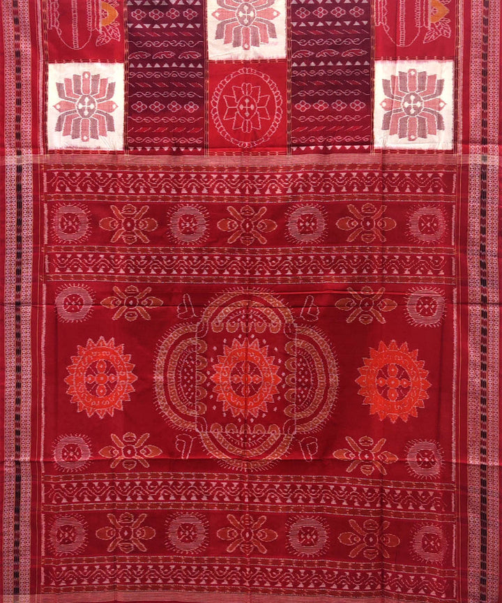 Maroon red cotton handwoven sambalpuri saree