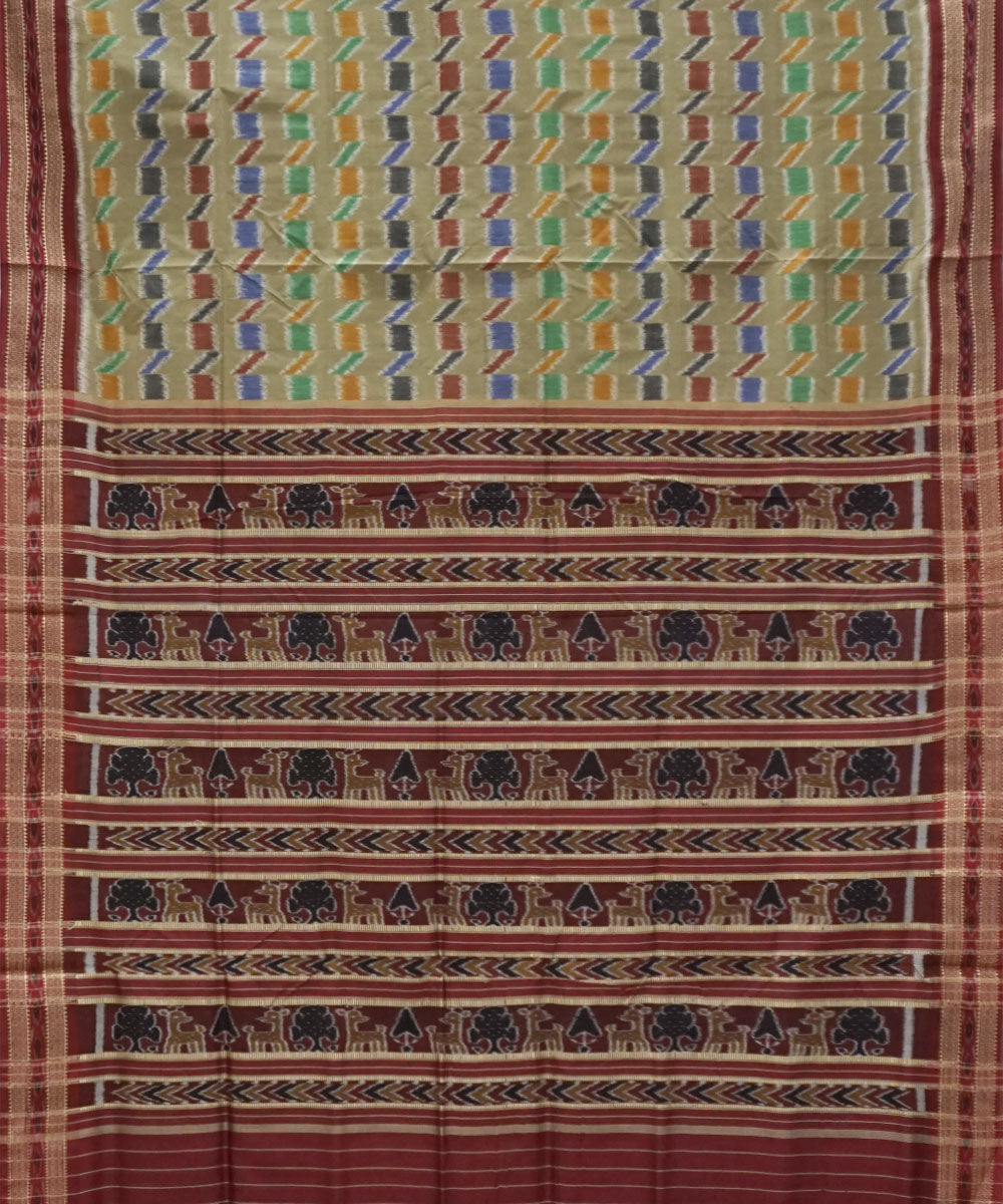 Beige multicolor silk handwoven khandua saree