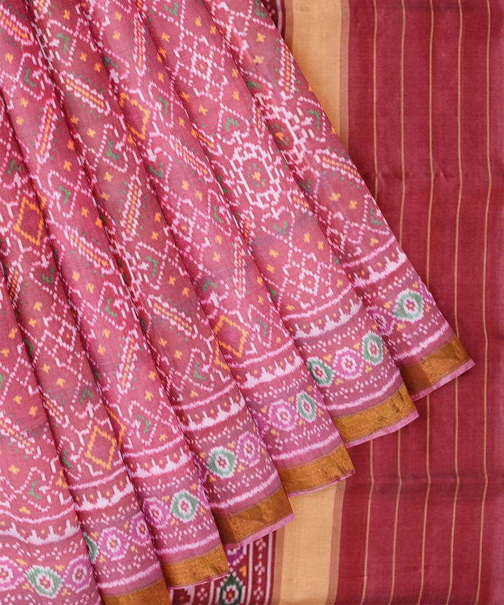 Peach pink silk handloom patola saree