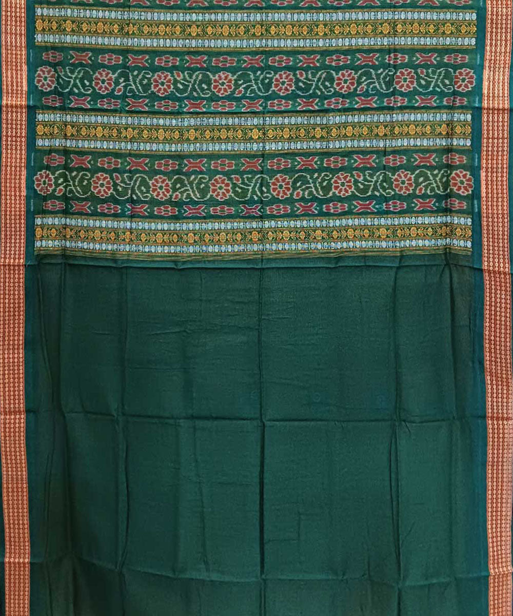 Yellow cyan green handwoven bomkai cotton saree
