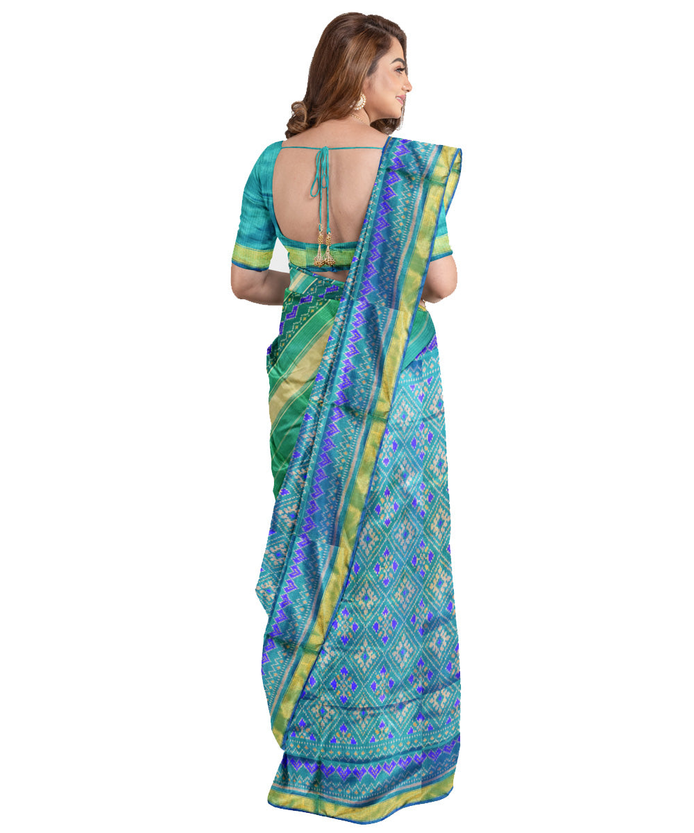 Turquoise silk handloom patola saree