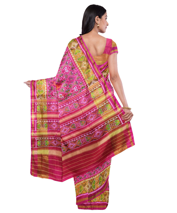 Patola pink silk handwoven saree