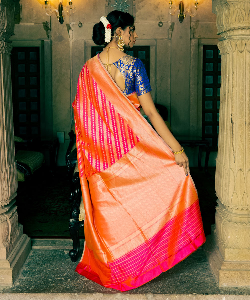 Orange pink double shade silk handloom banarasi saree