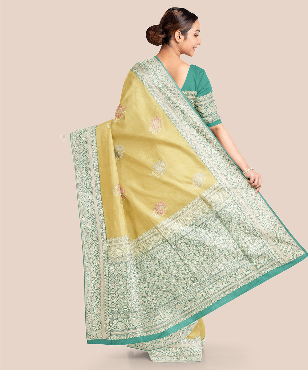 Mustard green silk handloom banarasi saree