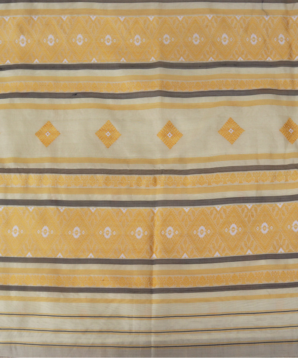Cream yellow silk handloom assam saree