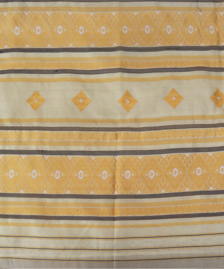 Cream yellow silk handloom assam saree