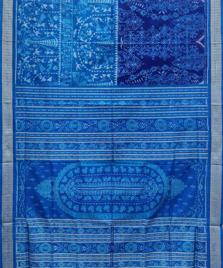 Sky blue dark blue handwoven silk sambalpuri saree