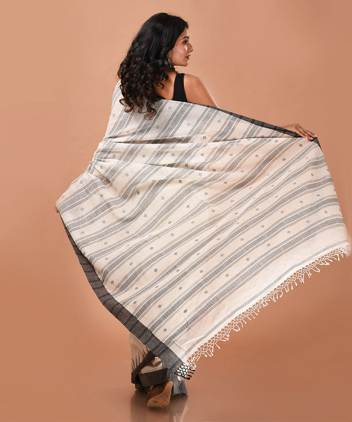 Black and white handwoven cotton jamdani saree