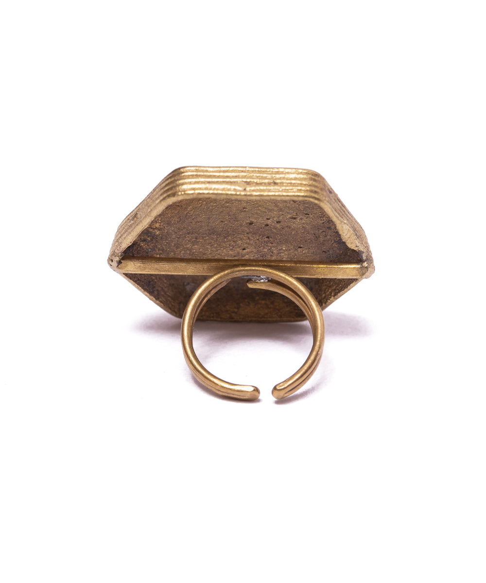 Golden dhokra brass honeycomb finger ring
