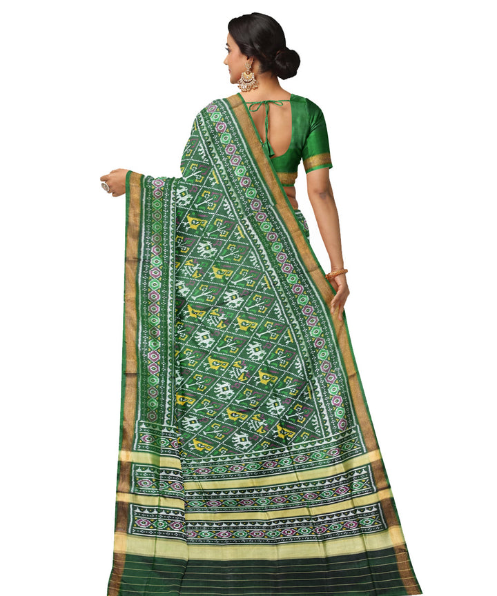 Dark green handwoven silk patola saree