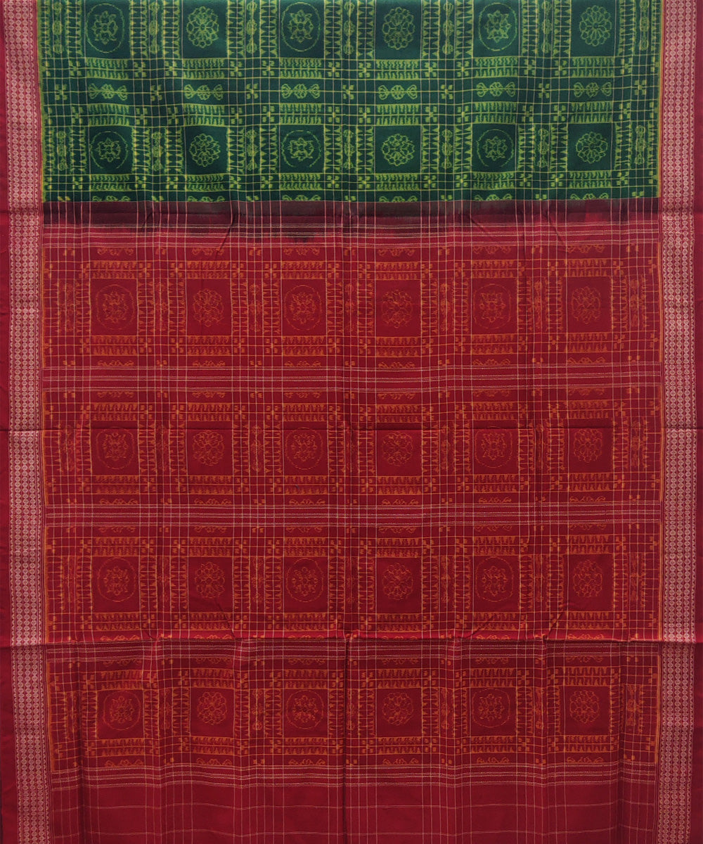 Dark green red cotton handloom sambalpuri saree