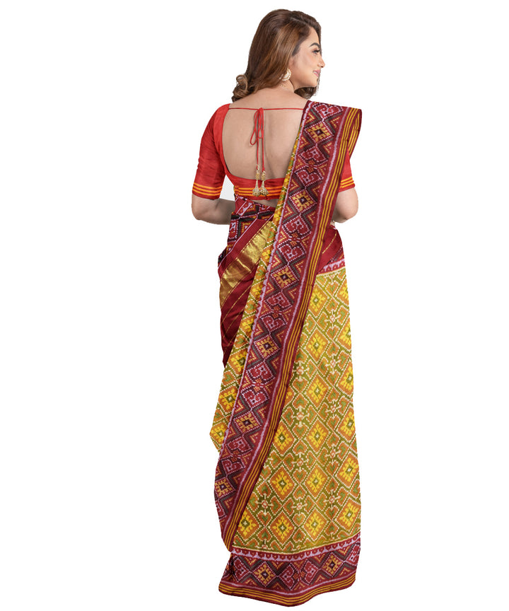 Yellow maroon silk handloom patola saree