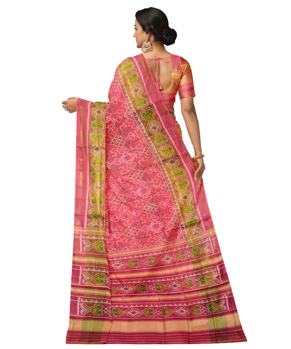 Peach silk handloom patola saree