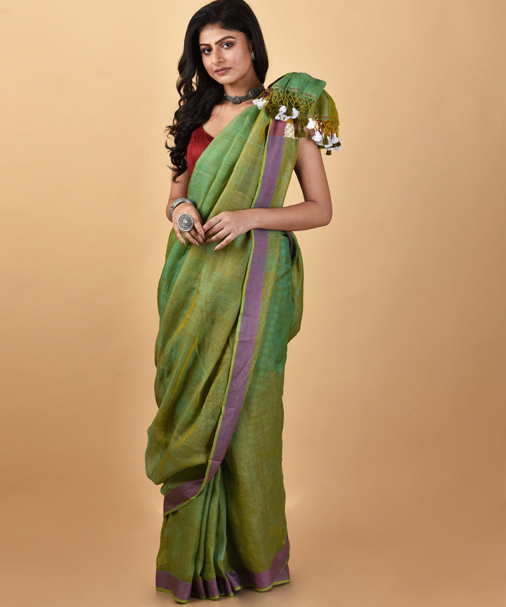 Shades of green handwoven tussar silk jamdani saree