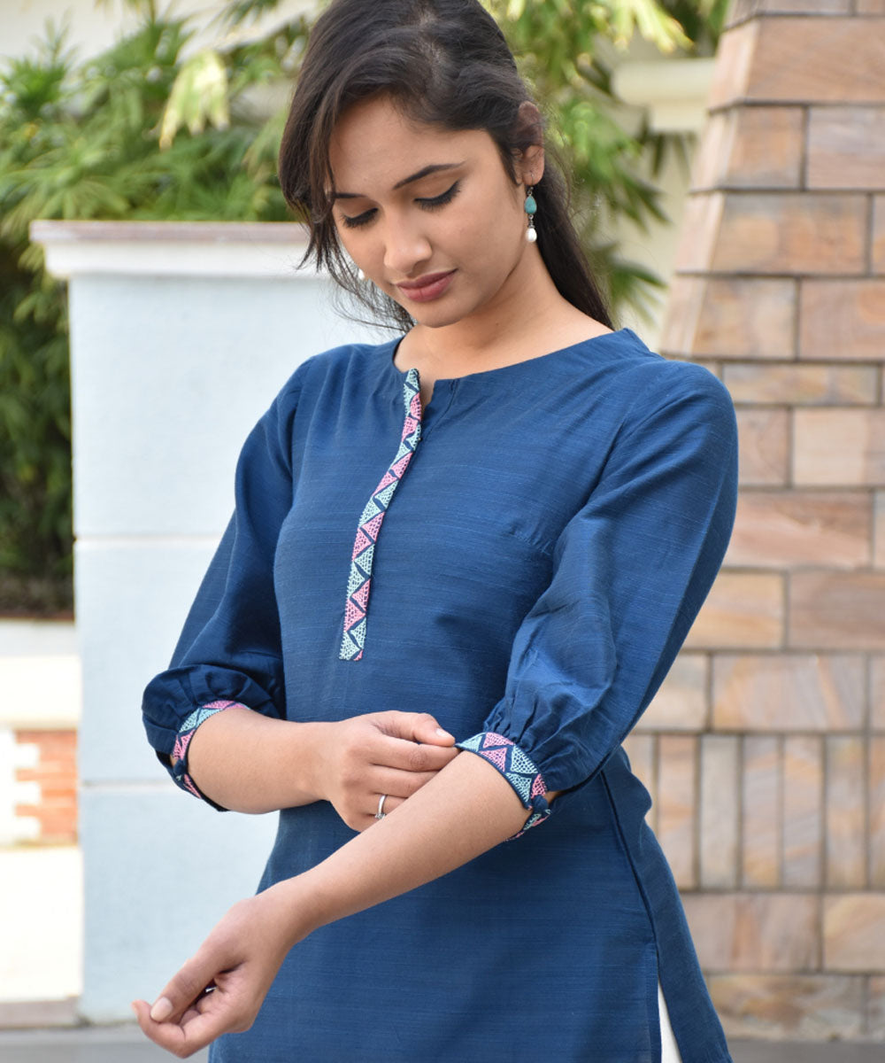 Blue silk hand embroidery tunic