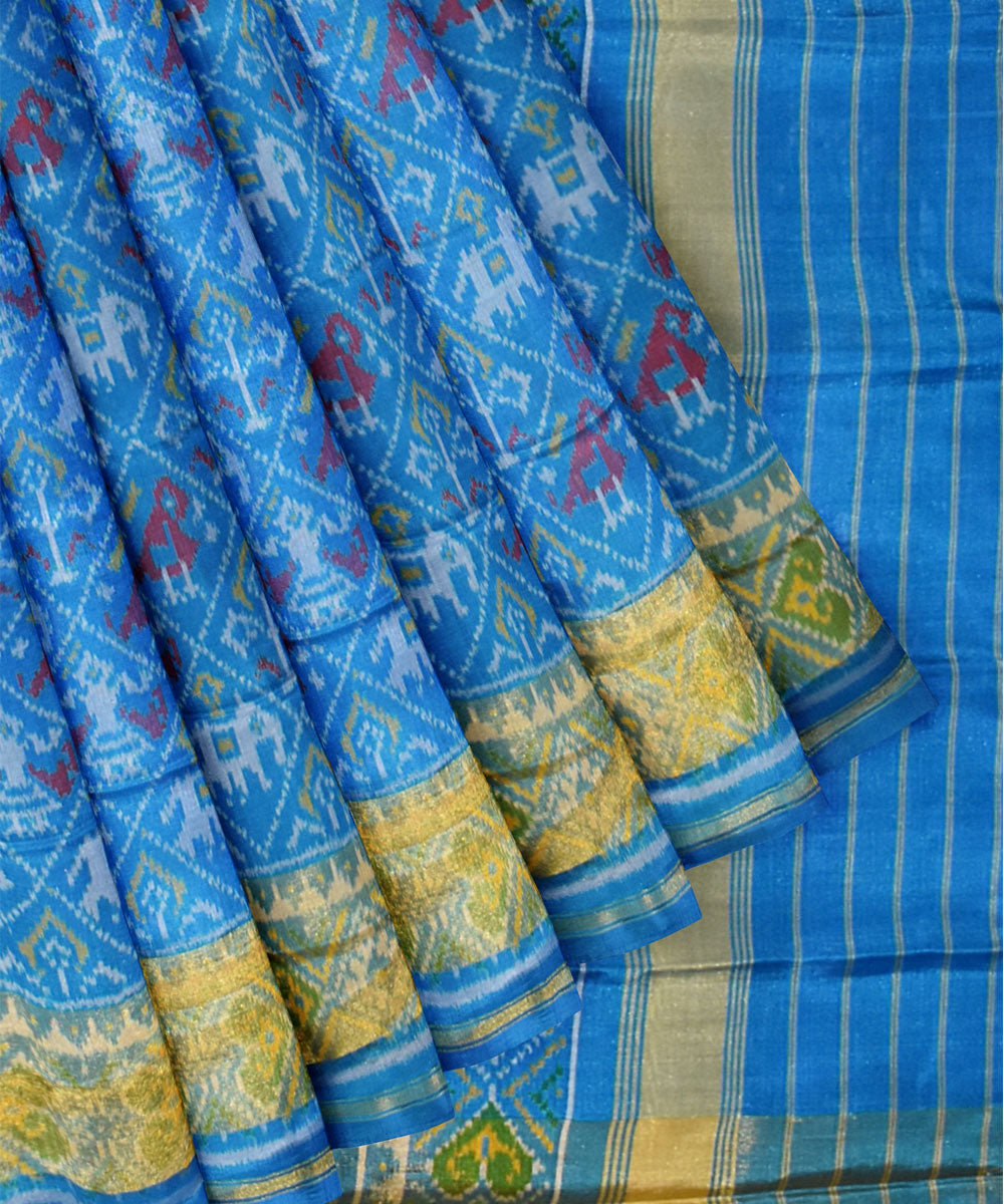 Turquoise blue handwoven patola silk saree