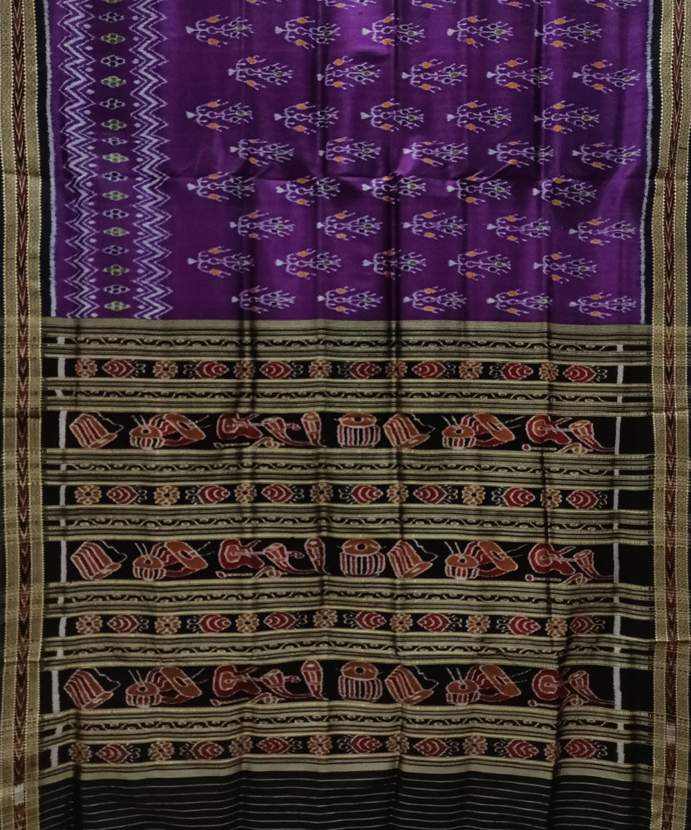 Purple black silk handwoven rudraksha border khandua saree