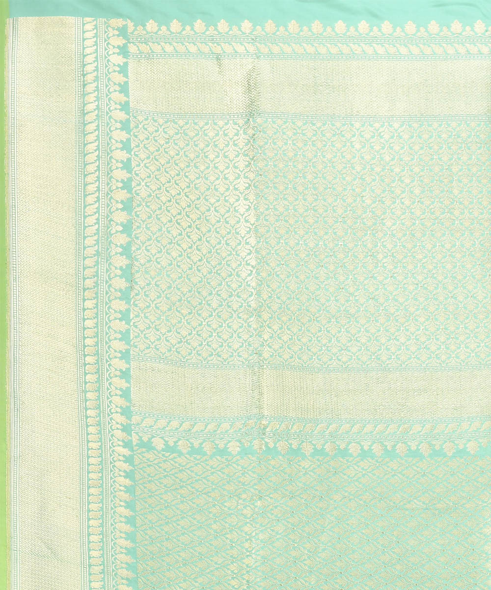 Cyan green silk handloom banarasi saree