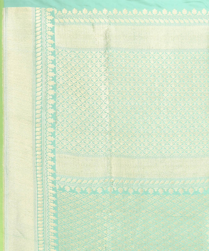 Cyan green silk handloom banarasi saree
