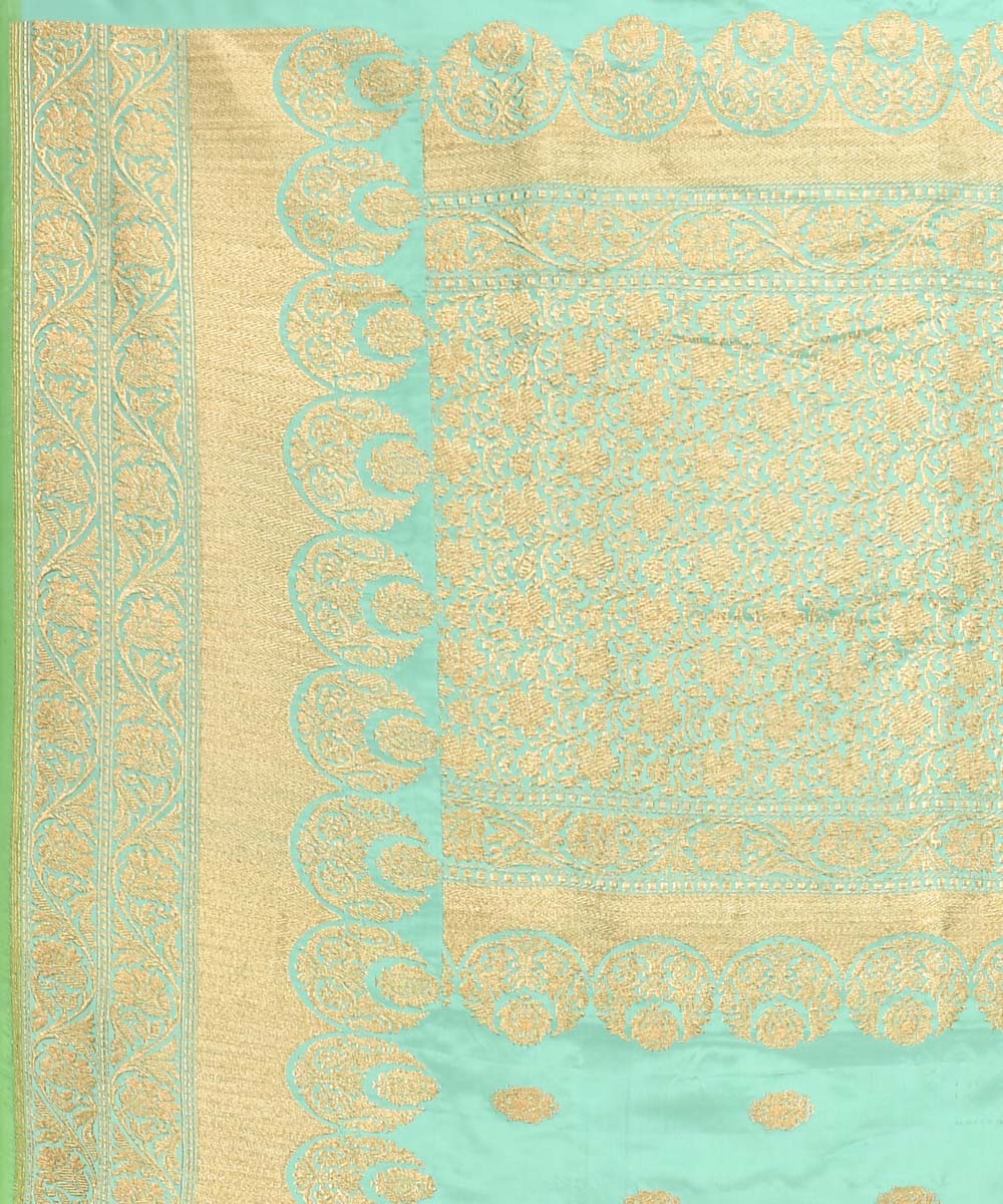 Cyan green silk handwoven banarasi saree