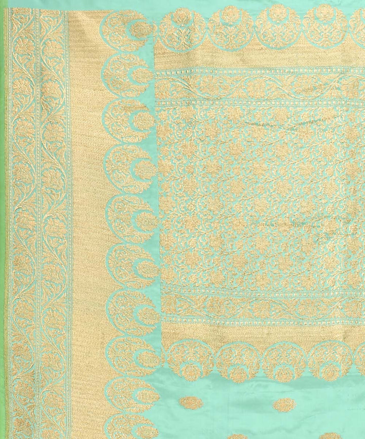 Cyan green silk handwoven banarasi saree