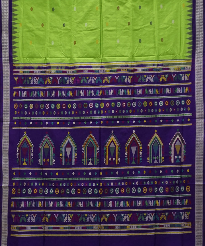 Lime green black dongoria silk handwoven saree