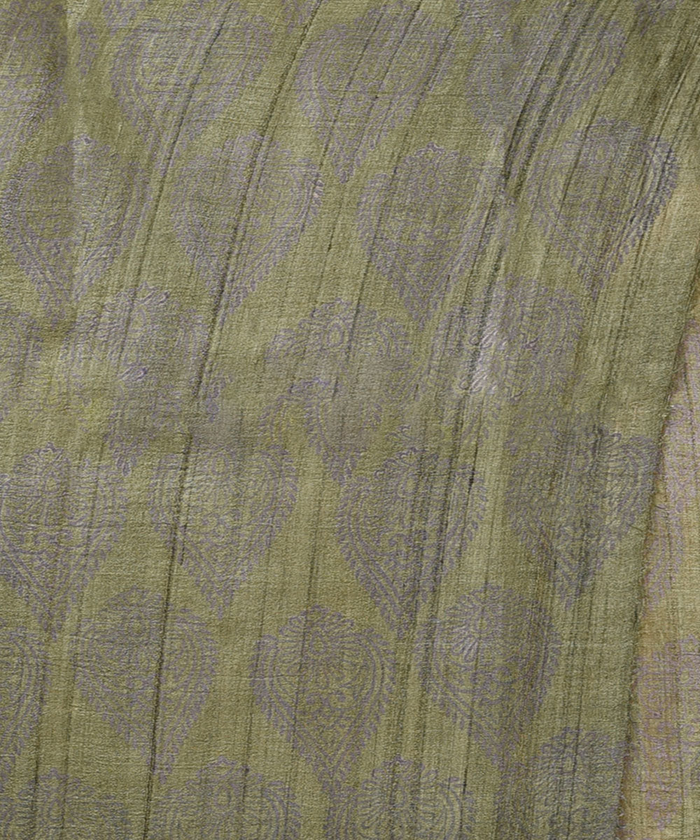 Off white handwoven tussar silk block print saree