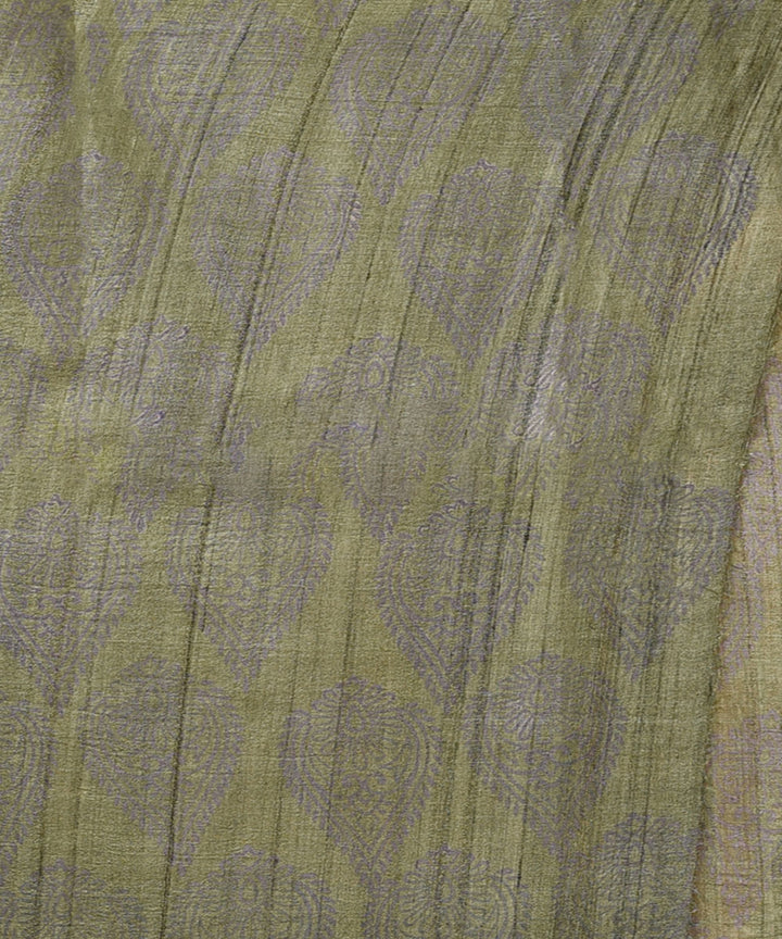 Off white handwoven tussar silk block print saree