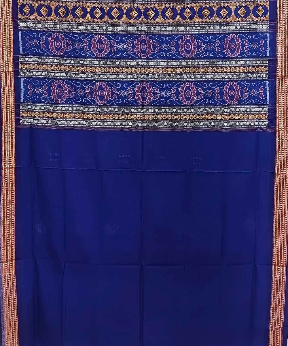 Maroon navy blue handwoven bomkai cotton saree