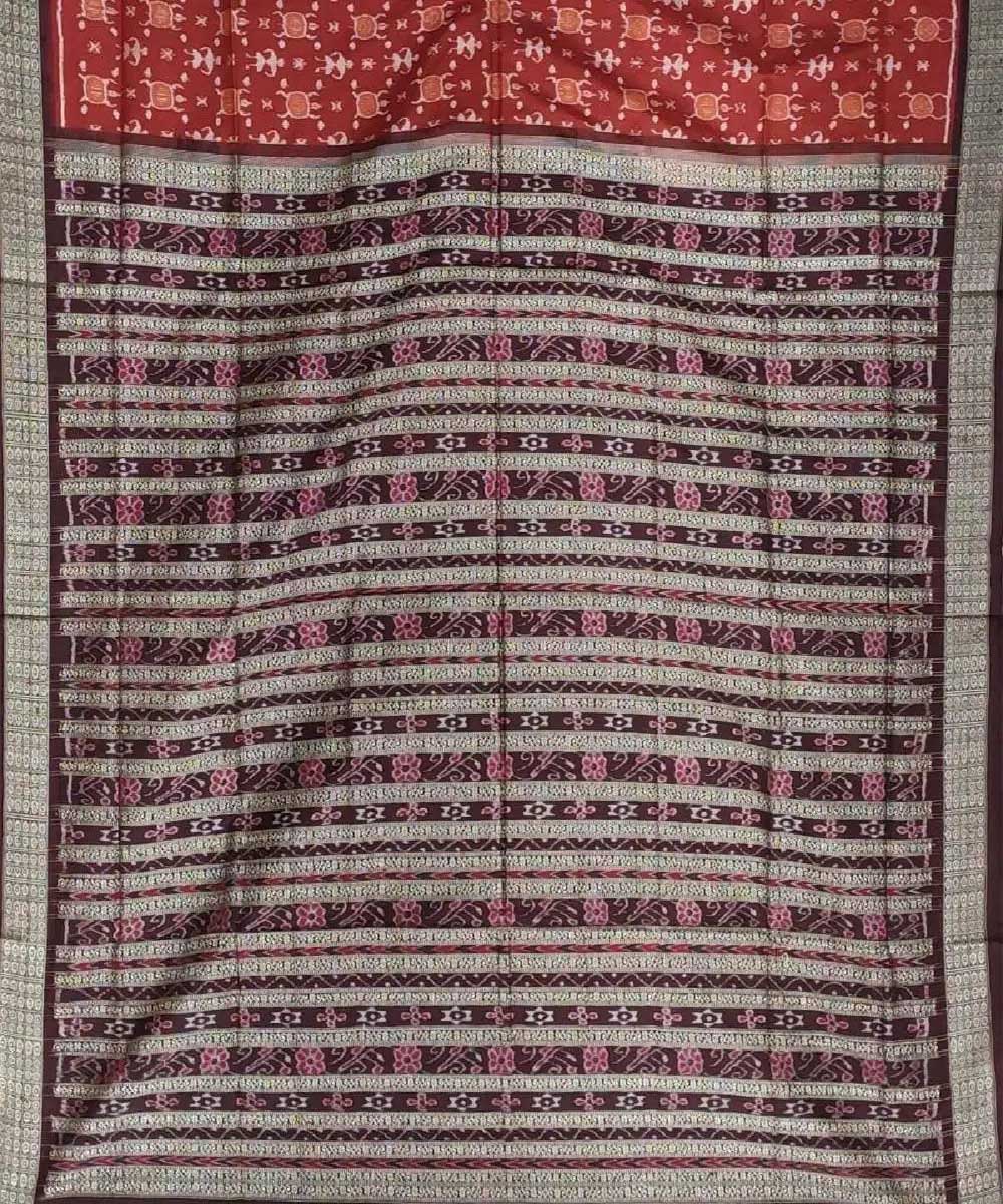 Rust orange handloom silk sambalpuri saree