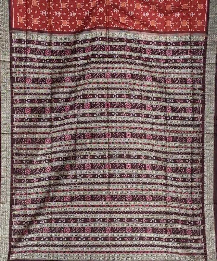 Rust orange handloom silk sambalpuri saree