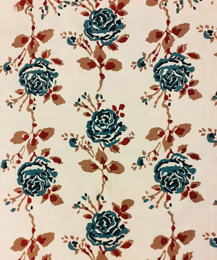 Multicolor handblock print cotton table cover with 6 napkins