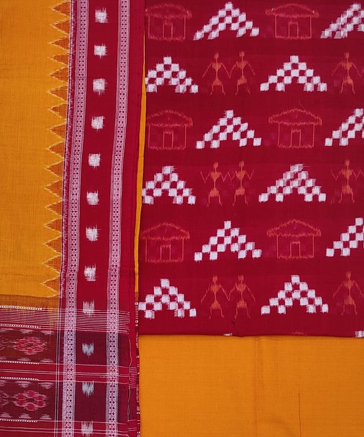 3pc Red and yellow handwoven sambalpuri cotton dress set