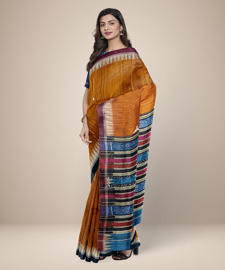 Mustard multicolor gopalpur tussar silk handloom saree