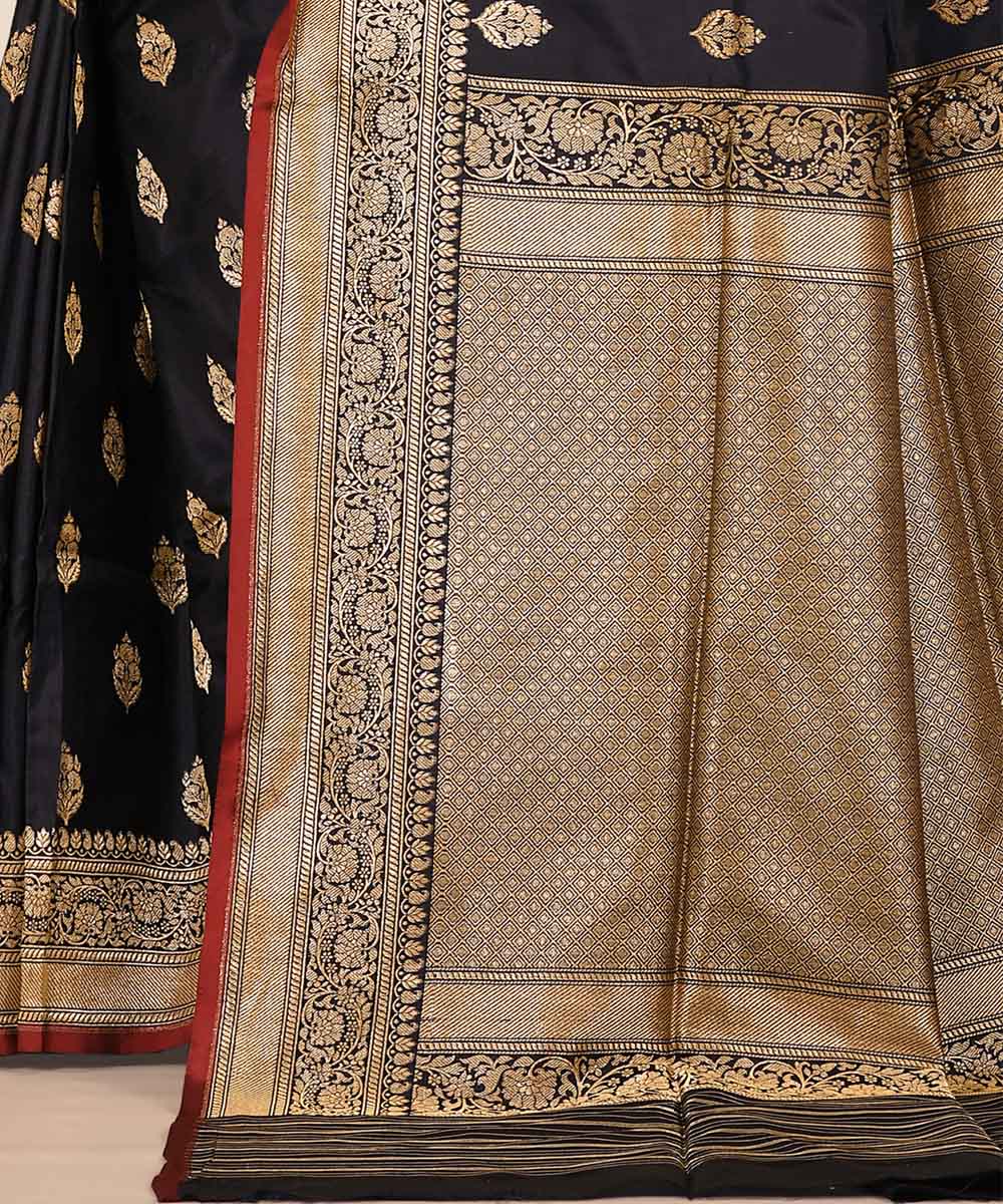 Dark blue silk handloom banarasi saree
