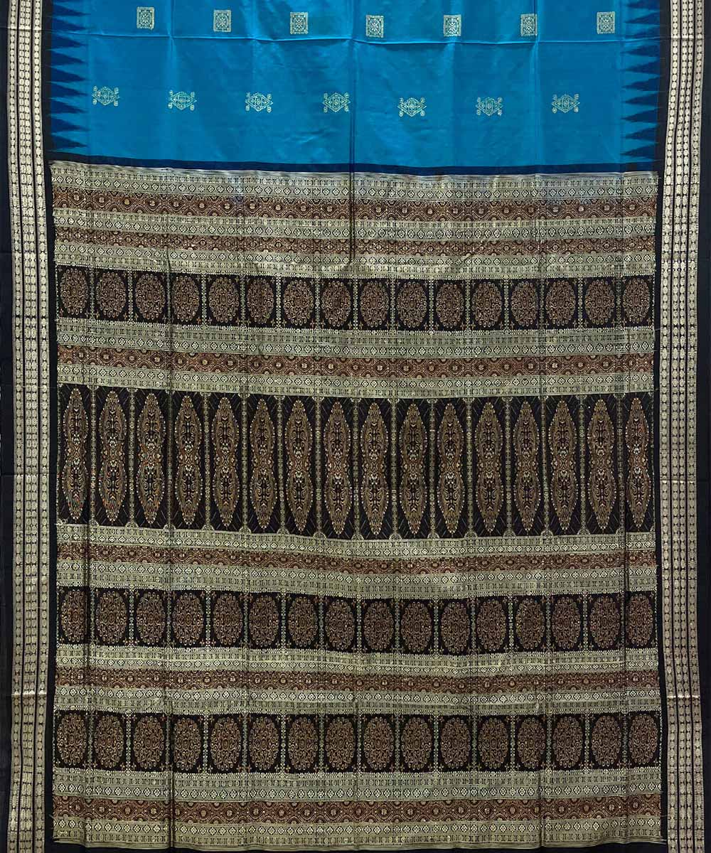 Sky blue black silk handwoven bomkai saree