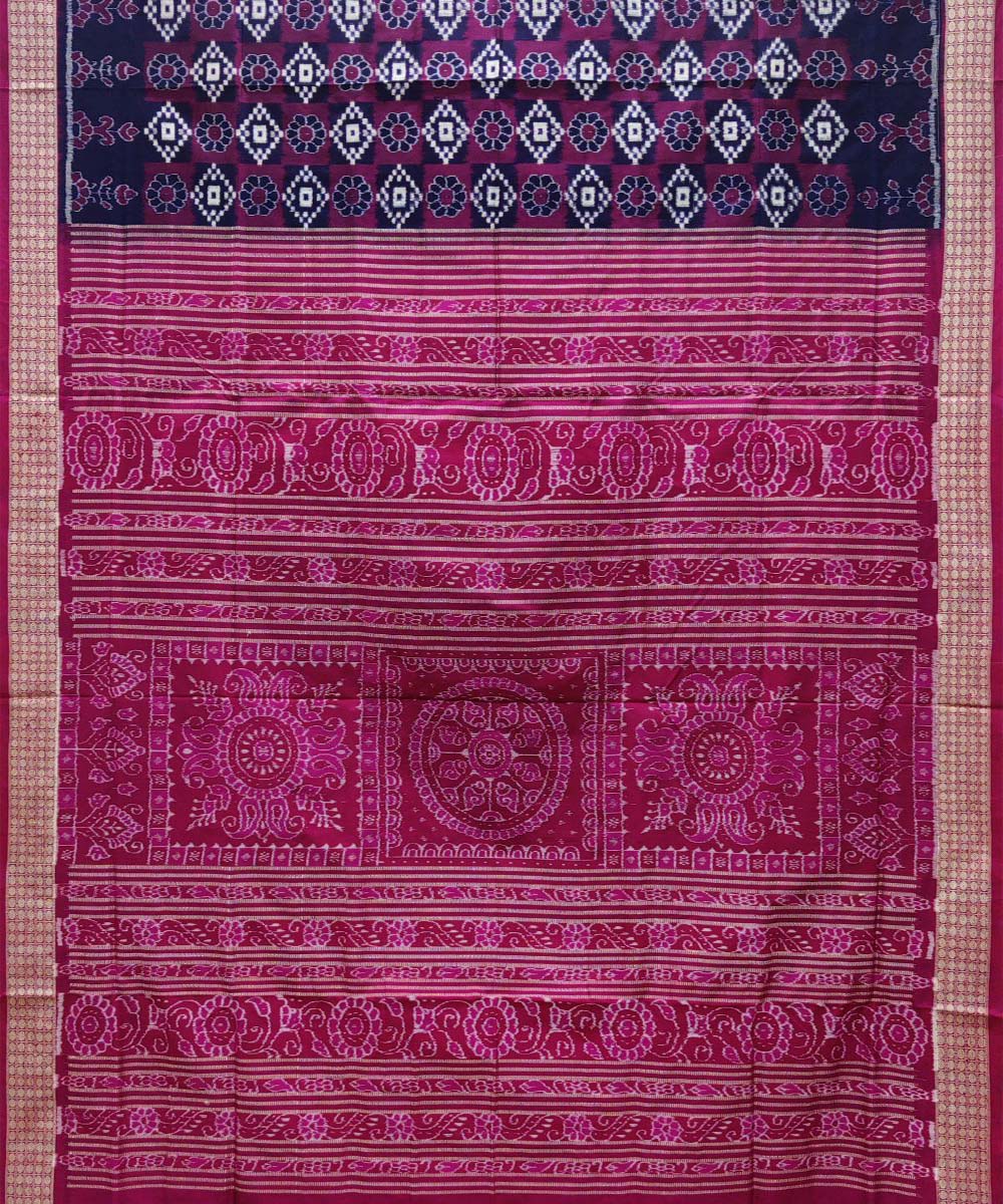 Navy blue magenta silk handwoven sambalpuri saree