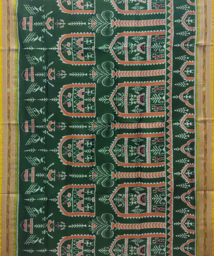 Dark green mustard silk handwoven khandua saree