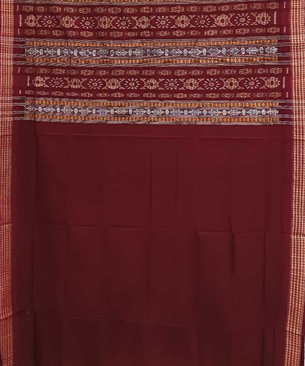 Light green maroon handwoven bomkai cotton saree