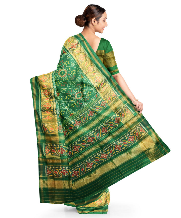 Patola dark green silk handwoven saree