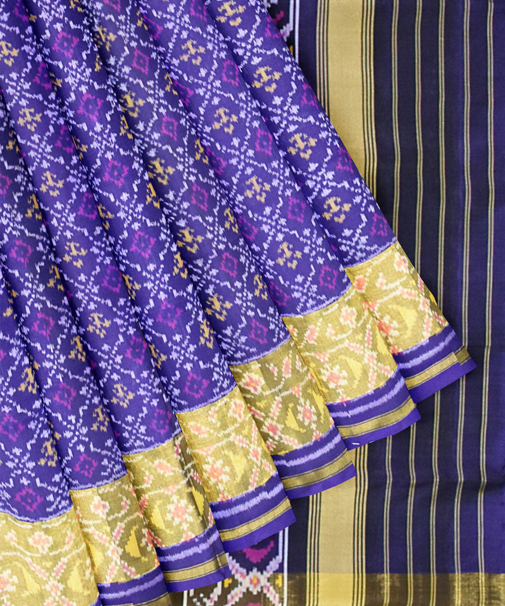 Navy blue silk handwoven patola saree