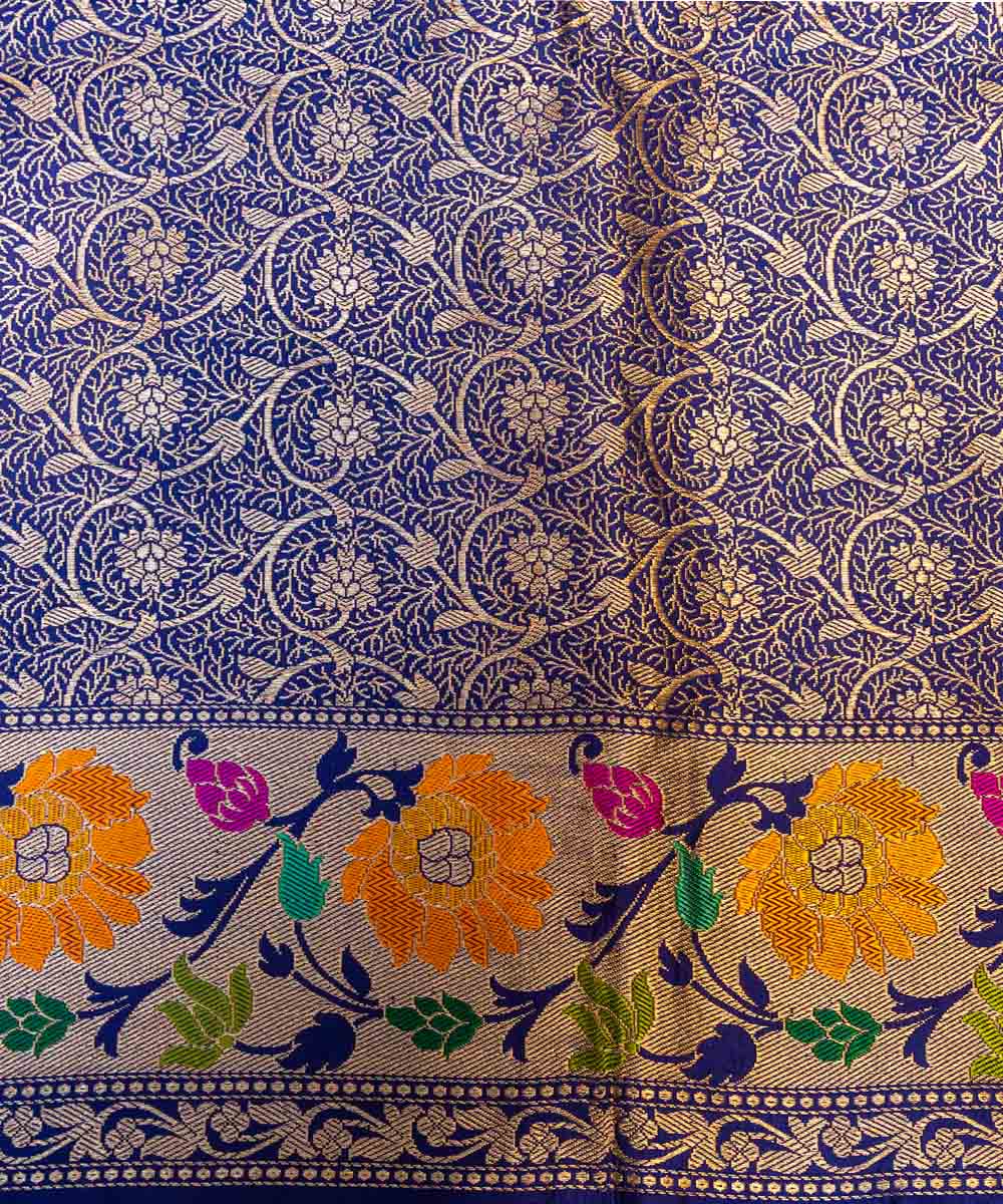 Electric blue silk handloom banarasi saree