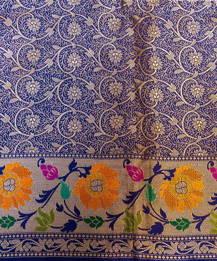 Electric blue silk handloom banarasi saree