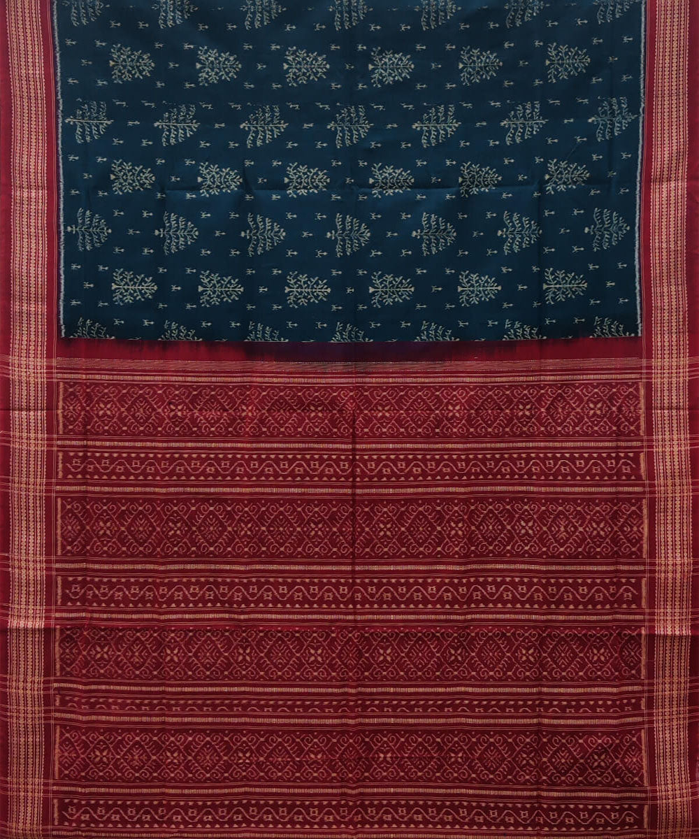 Dark teal handwoven cotton sambalpuri saree