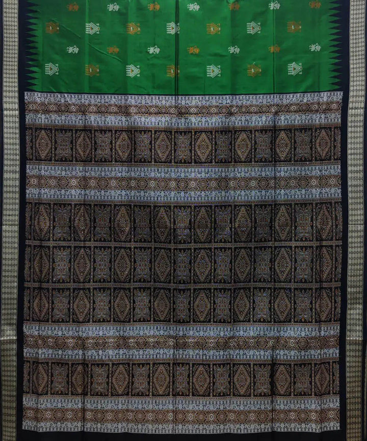 Dark green handwoven silk sambalpuri saree